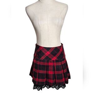 MZG Red and Black Plaid Mini Skirt with Eyelet Bottom